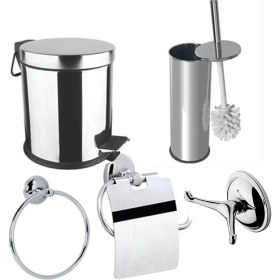 Resim Banyo Dünyası Çöp Kovası + Havlu Askılık + Wc Fırçalık + Havluluk + Wc Kağıtlık Banyo Seti 