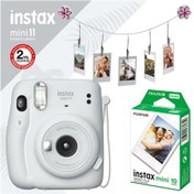 Resim Instax Mini 11 Fotoğraf Makinesi - 10'lu Film ve Çiçek Kıskaçlı Hediye Seti Beyaz 