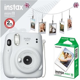 Resim Instax Mini 11 Fotoğraf Makinesi - 10'lu Film ve Çiçek Kıskaçlı Hediye Seti Beyaz 