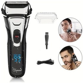 Resim Xuweiwei Hatteker Siyah Erkekler İçin Lcd Dijital Ekranlı Usb Şarj Edilebilir Lityum Bataryalı Sakal Favori Çift Fonksiyonlu Taşınabilir Tıraş Makinesi 