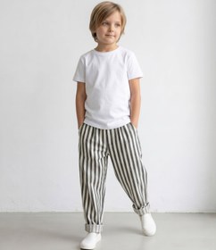 Resim Carrot Siyah Beyaz Kalın Çizgili Keten Pantolon - 4 Yaş 