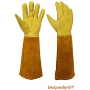 Resim Teltree Uzun Kollu Deri Bahçe Eldiveni, Dikenli Bitkiler İçin Kesme Ve Çizik Korumalı, M Bedeni, Kahverengi-sarı 