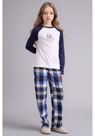 Resim Defacto Kız Çocuk Pijama Takımı Baskılı Uzun Kollu Üst Kareli Uzun Alt F7288a825auwt79 Beyaz-wt79 