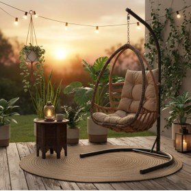 Resim ReHome Malta Tek Kişilik Rattan Bahçe Salıncağı | Açık Kahve 