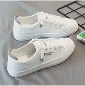 Resim Açık Yürüyüş Eğitmenler Kadın Koşu Ayakkabıları Yaz Moda Beyaz Pu Deri White Grey 35 White Grey Beyaz - Gri 