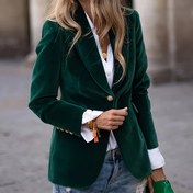 Resim Düğme Süslemeli Elegant Kadınlar Kadife Takımı 