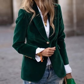 Resim Düğme Süslemeli Elegant Kadınlar Kadife Takımı 