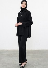 Resim Mogi Butik Oversize Kesim Çift Düğme Detaylı Tesettür Kadın Dokuma Takım 3159 - Özel Seri 