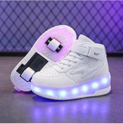 Resim Snapbuy High Quality Shoe Bag Yüksek Top Deri Led Şarj Edilebilir Yürüyüş Ayakkabıları Paten Beyaz 
