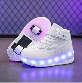 Resim Snapbuy High Quality Shoe Bag Yüksek Top Deri Led Şarj Edilebilir Yürüyüş Ayakkabıları Paten Beyaz 