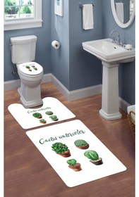 Resim Modern Desenli Dijital Baskı 3 Lü Banyo Paspas Takımı Yıkanabilir Kaymaz Tabanlı Klozet Takımı Klz0019 Renkli 