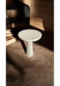 Resim Wood Wooden Ahşap Krem Renk Tekli Mantar Yan Sehpa Fiskos Çiçeklik Decorative Beyaz 