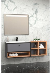 Resim Espero 145 Cm Beyaz Lavabolu Banyo Dolabi (Boy Dolap Dahil) Çok Renkli 