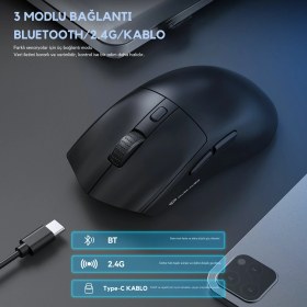 Resim Leaven Dark Alien X1 Kablosuz 3 Modlu Ultra Hafif Oyuncu Mouse- 59 Gram 400 Mah Batarya- Makrolu 