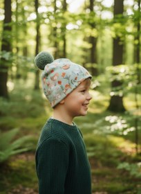 Resim Unisex Mavi Jungle Ponpon Kalın Kaşkorse Bere - 1-2 Yaş 