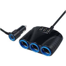 Resim K18465 12-24v 3ways Araç Çakmak Soket Splitter Usb Şarj Güç,siyah 