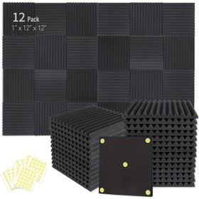 Resim 48/24/12 adet akustik yüksek yoğunluklu ses yalıtım panelleri, 30.48x30.48x2.54 cm ses emici, ofis ses yalıtımlı duvar panelleri, tavanlar, oyun odaları, kayıt stüdyolarında gürültüyü azaltmak için 