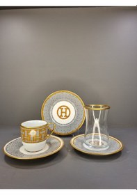 Resim Konyax Honey Turuncu 6 Kişilik 12 Parça Çay Seti Renkli 