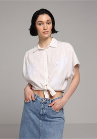 Resim Colin's Fashion Fit Shirt Neck Jakarlı Kadın Beyaz Kısa Kol Gömlek 