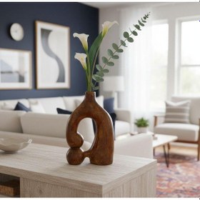 Resim Etnik Desen Dekoratif Vazo Seramik Şık Vazo El Yapımı Özel Seri 30 Cm Kahverengi 