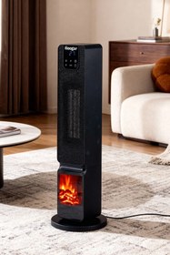 Resim Hoogar German 2701 L Black OLED Şömineli Ekran Dijital Göstergeli Kule Tipi Seramik Fanlı Hızlı Isıtıcı 