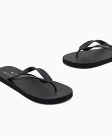 Resim Armani Exchange Erkek Düz ve Rahat Taban Marka Logo Dokulu Parmak Arası Siyah Terlik 