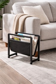 Resim TodekHome Linia Modern Metal Dergilik - Deri Detaylı Dekoratif Gazetelik ve Kitaplık 