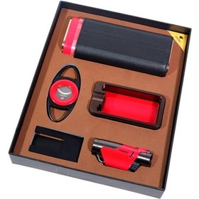 Resim Cohiba Çakmak Kesici Küllük Kılıf Sehpa Beşli Kırmızı - Siyah Puro Seti - Tr9095 