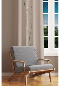 Resim Bej Minimal Çiçek Desenli Süet Oturma Odası Salon Fon Perde Baskılı Ekstrafor Büzgü Tek Kanat Çok Renkli 