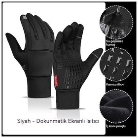 Resim Açık Bisiklet Eldivenleri Spor Rüzgar Geçirmez Su Geçirmez Artı Kadife Dokunmatik Ekran Sıcak Eldiven Siyah 
