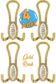Resim Badem10 Palmira Portmanto Vestiyer Duvar Askısı Metal Dolap Elbise Askılığı Gold Beyaz Desenli (4 Adet) 