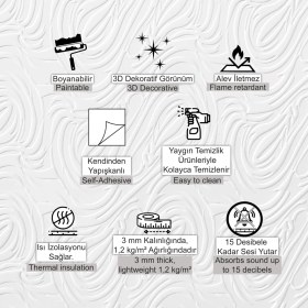 Resim Tink Kendinden Yapışkanlı 3D Duvar Paneli Boyanabilir Dekota 60X60 cm Dalga Desenli (14 Adet) 