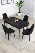 Resim Canisa Kar Serisi Siyah Mermer Desenli 80x132 Açılabilir Mdf Mutfak Masası Takımı 4 Siyah Sandalye 