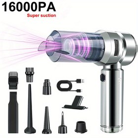 Resim 16000Pa Yüksek Emiş Kablosuz Elektrikli Süpürge Taşınabilir Araba Süpürgesi El Tipi Mini Ev Klavye Temizleme Kablosuz Temizleyici Robotu, Alüminyum Bıçak Emme Limanı, 100W Yükseltilmiş Motor, Yükseltilmiş Büyük Pil / Lityum Pil Ev için Uygun 