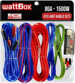 Resim Oto Anfi Kablo Seti Full 8Ga 1500W Wattbox 