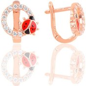 Resim Gümüş Rose Mineli Zirkon Taşlı Uğur Böceği Çocuk Küpesi 