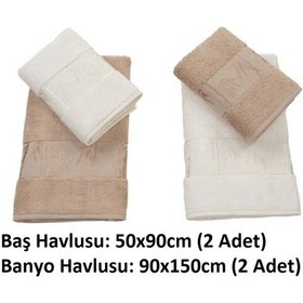 Resim Polo Life 4 Parça Bamboo Hamam Seti Büyük Boy , Banyo Havlu Takımı-krem Sütlü Kahve Krem - Kahverengi 