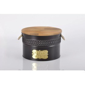 Resim Metal Ekmeklik Ahşap Kesme Tahtalı Hasır Kulplu Ekmeklik Siyah 