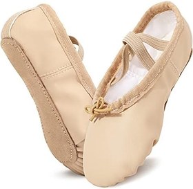 Resim Monbessi Kızlar için Bale Ayakkabıları Deri Dans Terliği Tam Taban Dans Ayakkabıları Çocuklar Kızlar Kadınlar için (Mor Ayakkabılar İçin Bir Beden Daha Küçük Seçin) 