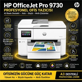 Resim Hp Officejet Pro 9730 Wi-Fi + Tarayıcı + Fotokopi Renkli Çok Fonksiyonlu Mürekkep Püskürtmeli Yazıcı 