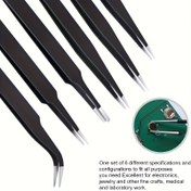Resim GAIRY SHOP 6 adet Siyah Taşınabilir Hassas Cımbız Seti, Anti-statik, Yüksek Esneklik, Yüksek Kaliteli Dayanıklı Paslanmaz Çelik Cımbızlar. Elektronik, Kaynak, Laboratuvar Çalışması, Takı, El Sanatları, vb. için uygun. 