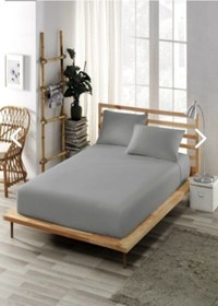 Resim Düz Gri Çift Kişilik Fitted Lastikli Çarşaf Seti %100 Pamuklu 