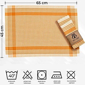 Resim Mutfak Kurulama Bezi 6'lı Mavi Pöti Kareli Bulaşık Kurulama Bezi Servis Peçetesi Beslenme Örtüsü Turuncu 