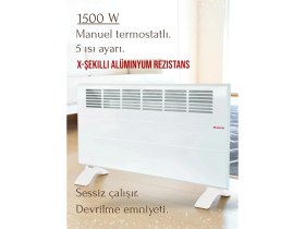 Resim MAKTEK 1500 Watt Elektrikli Panel Konvektör Isıtıcı Manuel Soba(Ayaklar,askı Aparatı Dahil) 