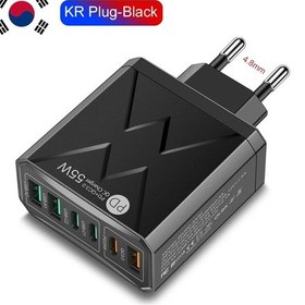 Resim Usb C Şarj Yüksek Hızlı Hızlı Şarj Muti 6 Limanlar 55w Tipi C Pd Hızlı Şarj Black Kr Plug ' Beyaz 