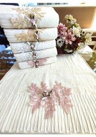 Resim 3.lü Set Çeyizlik 50x90 Cm. Lüks Piliseli Özel Kadife Doku El Ve Yüz Havlu Seti, Nişan Havlusu krem 