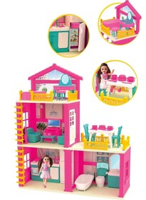 Resim Fırsat Oyuncak Lola'nın Düşler Evi Aksesuarlı 3 Katlı 3 Odalı Balkonlu Barbie Chelsea Bebek Oyun Rüya Ev Seti 