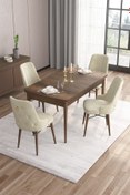 Resim Canisa Concept Are Serisi 80x132 Açılabilir Mdf Barok Ahşap Desenli Masa Takımı Ve 4 Krem Sandalye 