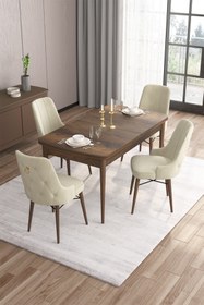 Resim Canisa Concept Are Serisi 80x132 Açılabilir Mdf Barok Ahşap Desenli Masa Takımı Ve 4 Krem Sandalye 