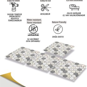 Resim Tink Kendinden Yapışkanlı Fayans Terrazzo Petek Desenli Pvc Karo 30X30 cm (11 Adet) 1 M² 